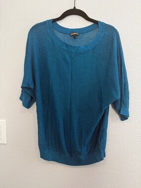 Express Open Knit Short Sleeve Dolman Sweater Teal Blue  Small